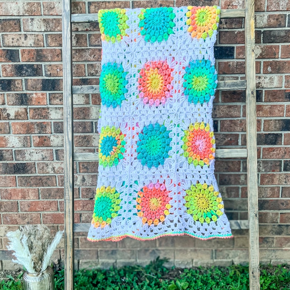 Sunburst Granny Square Crochet Blanket